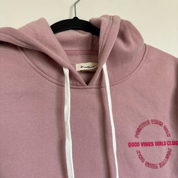 Brooklyn Cloth Pink Good Vibes Girls Club Crop Hoodie Sweatshirt Size Large - Picture 3 of 11